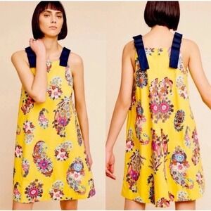 Maeve Anthropologie Dress M Womens Yellow Sunniva Mini Floral Boho Pockets